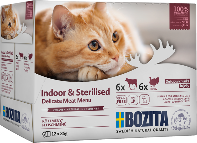 BOZITA Katzen-Nassfutter Indoor & Sterilised Häppchen in Gelee mit Fleisch Multibox